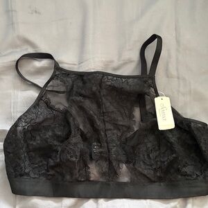 Soma Black Lace High-Neck Bralette with Floral Mesh